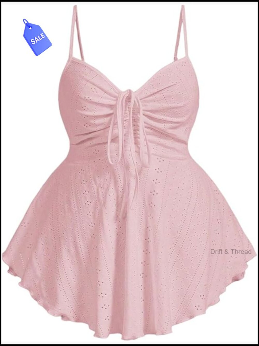 Plus Size Peplum Cami Sweetheart Neck Tie Front Eyelet Babydoll Top